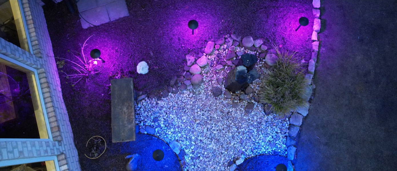 color-changing landscape lighting installed in Highland, Indiana